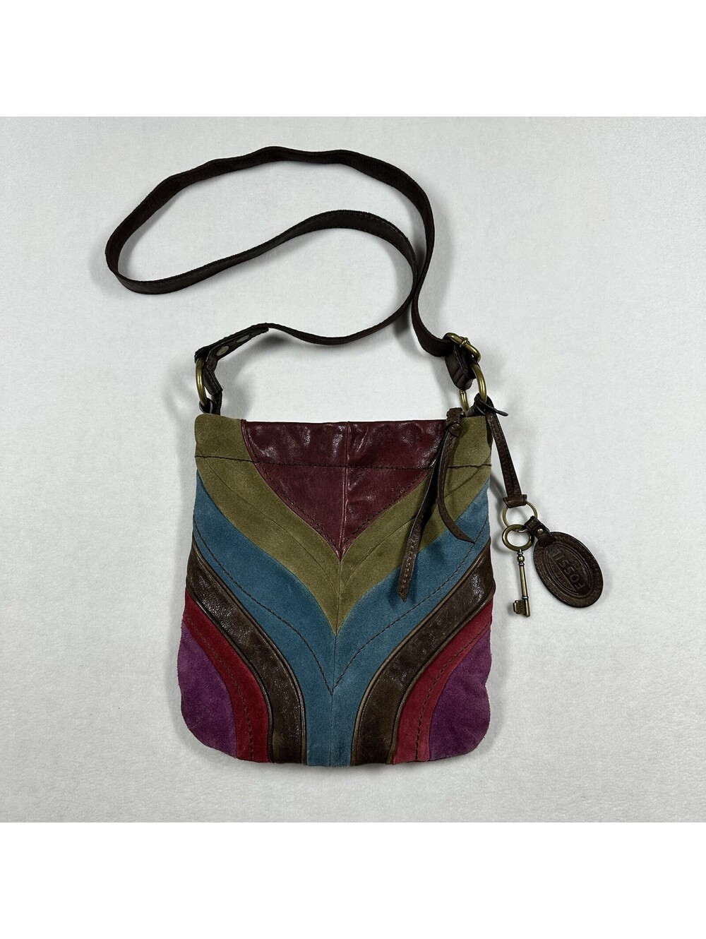 Fossil Handbag Purse Winslet II ZB4397 Womens Multicolor Suede Crossbody Vintage